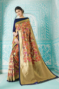 Antique Gold Blue Multicolor Woven Paithani Saree