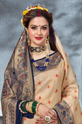 Antique gold zari woven Paithani Saree - From Paithani brocade fusion collection - Buy online on Karagiri - Free shipping to USA