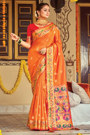 Apricot Orange Paithani Saree