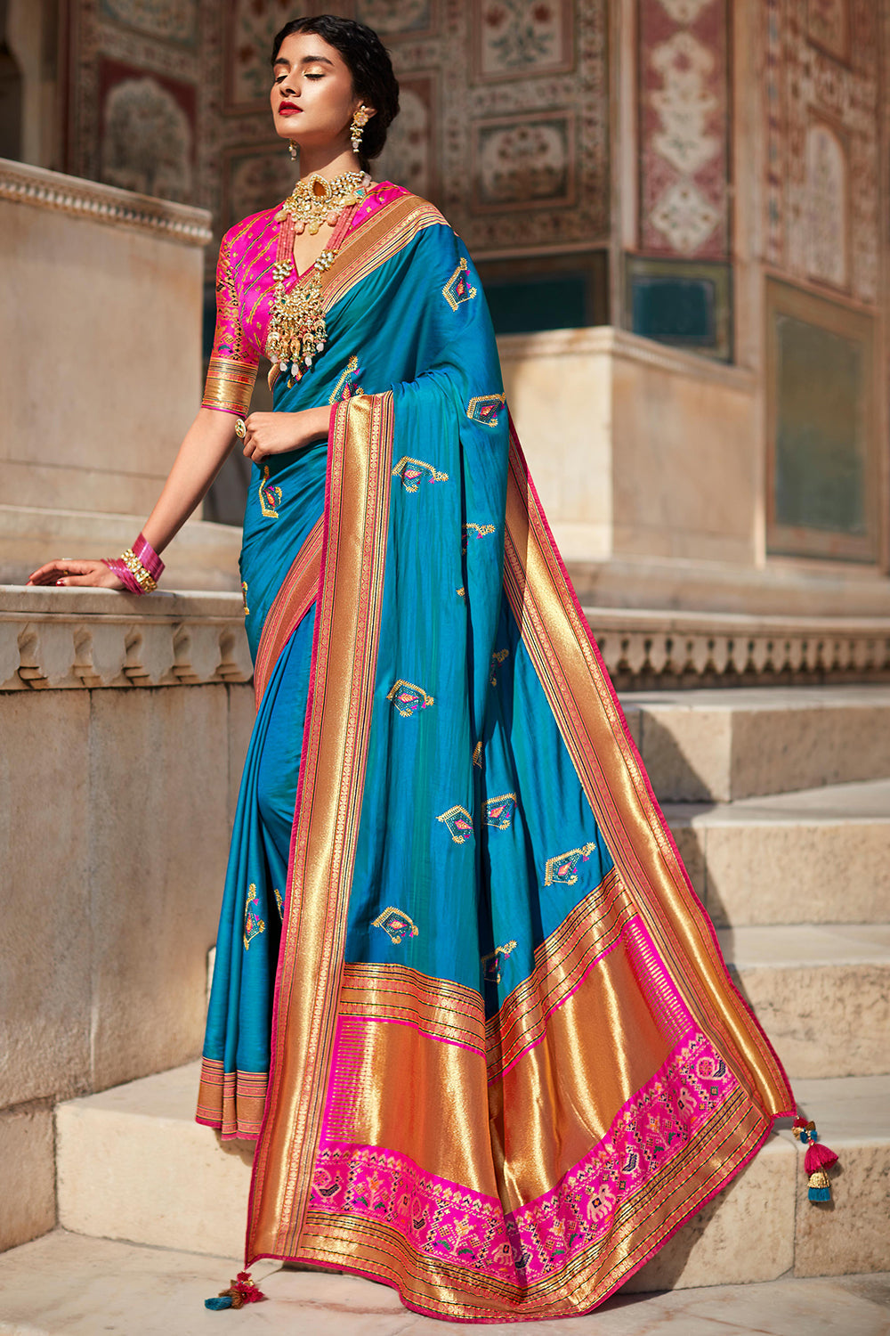 Buy Sumshy Patola Paithani Printed Dola Silk Saree Design Online 2023 -  Eclothing