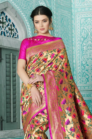 Prettiest Green Paithani Silk Saree With Ethnic Blouse Piece - Dress me  Royal