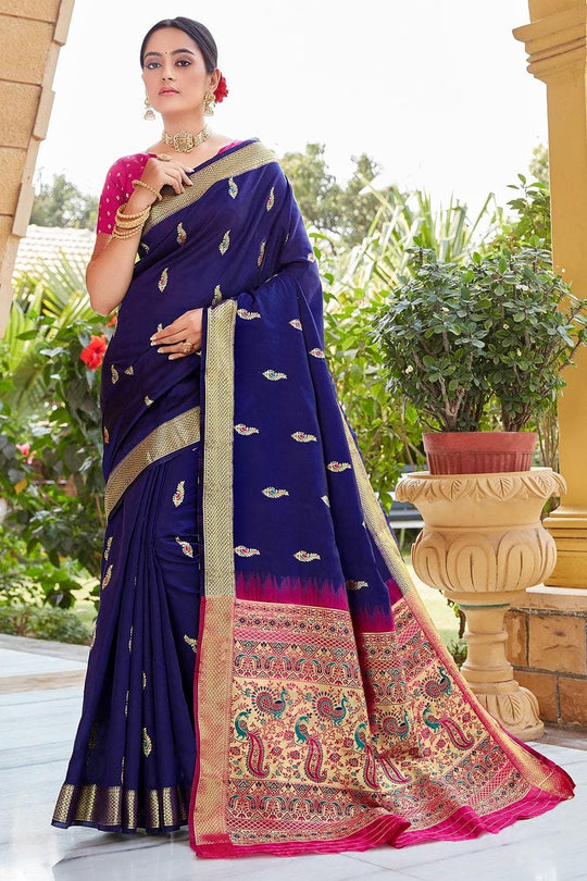 Paithani Saree Berry Blue Heavy Border Pallu Paithani Saree saree online