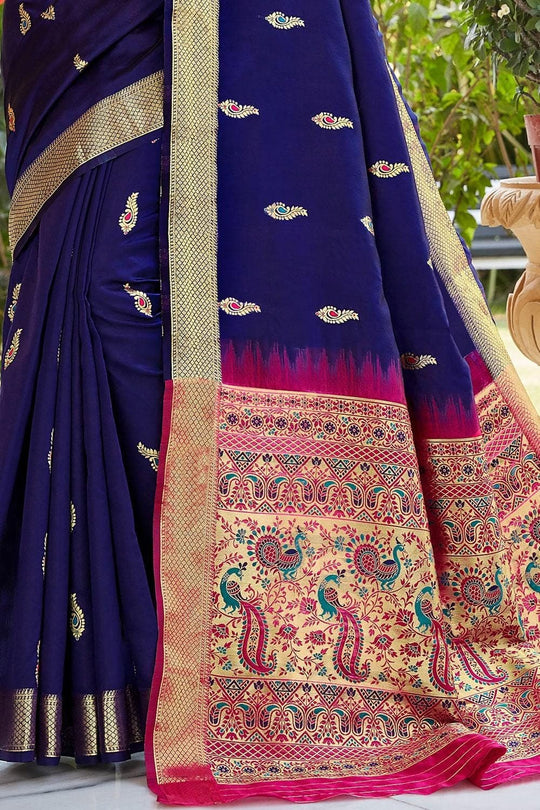 Paithani Saree Berry Blue Heavy Border Pallu Paithani Saree saree online