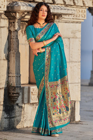 blue paithani saree