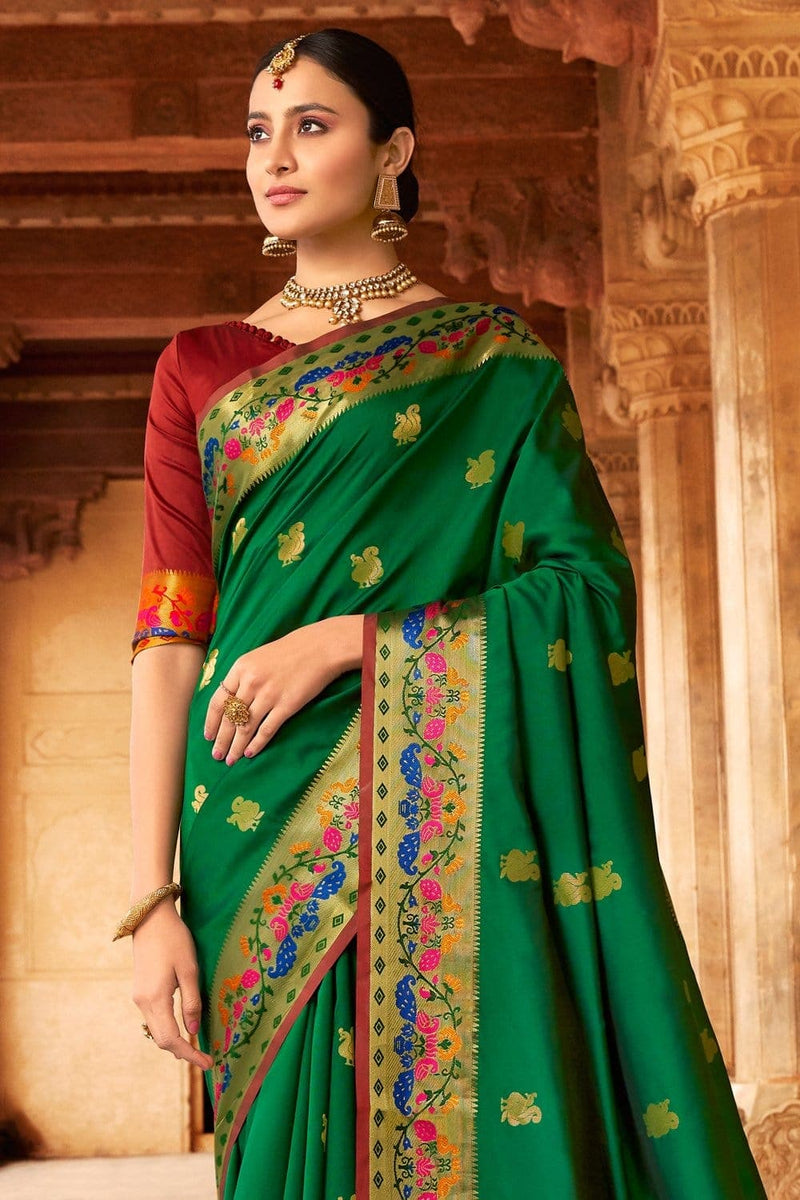 Buy the beautiful Bridal Green Woven Paithani Saree - Karagiri