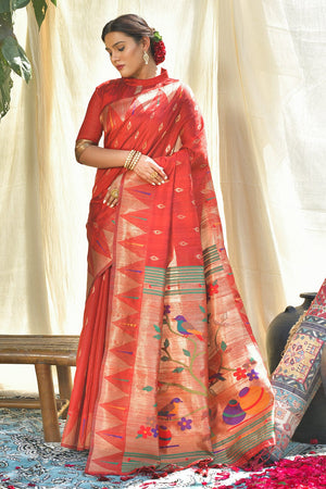Bright Red Paithani Saree
