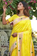 yellow paithani saree