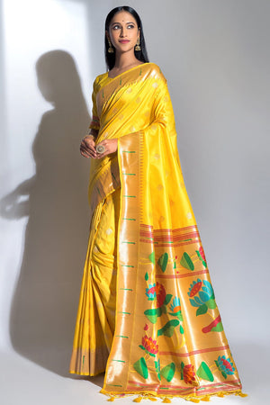 Bright Yellow Paithani Saree