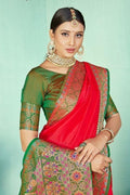 Carmine Red Paithani Fusion Saree