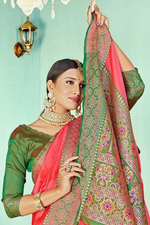 Cerise Pink Paithani Fusion Saree