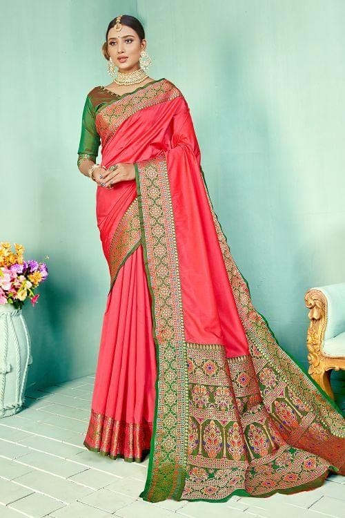 Cerise Pink Paithani Fusion Saree