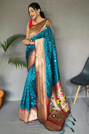 blue paithani saree