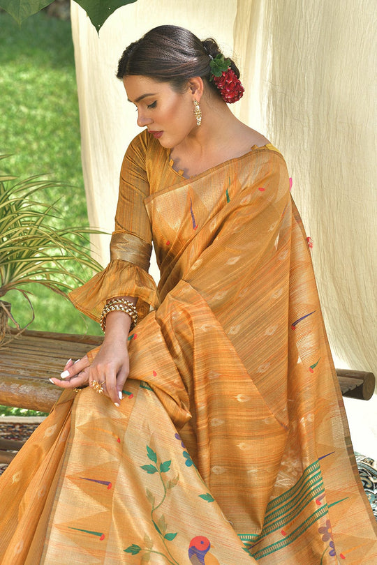 yellow paithani saree