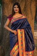 Paithani Saree Denim Blue Broad Border Paithani Saree saree online