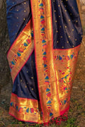 Paithani Saree Denim Blue Broad Border Paithani Saree saree online