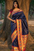 Paithani Saree Denim Blue Broad Border Paithani Saree saree online