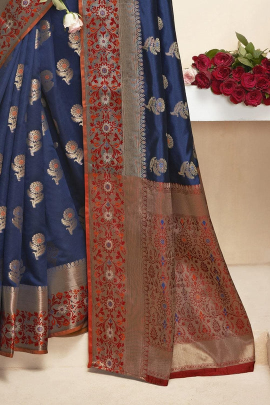 Paithani Saree Denim Blue Flower Butta Paithani Saree saree online