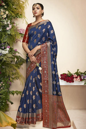 Paithani Saree Denim Blue Flower Butta Paithani Saree saree online