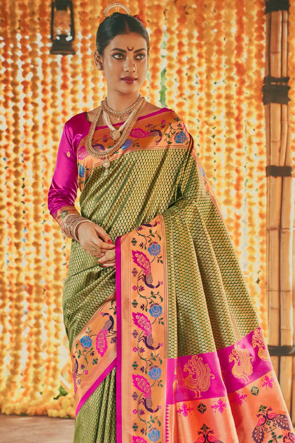 Buy Green Silk Party Wear Paithani Saree Online From Wholesale Salwar.