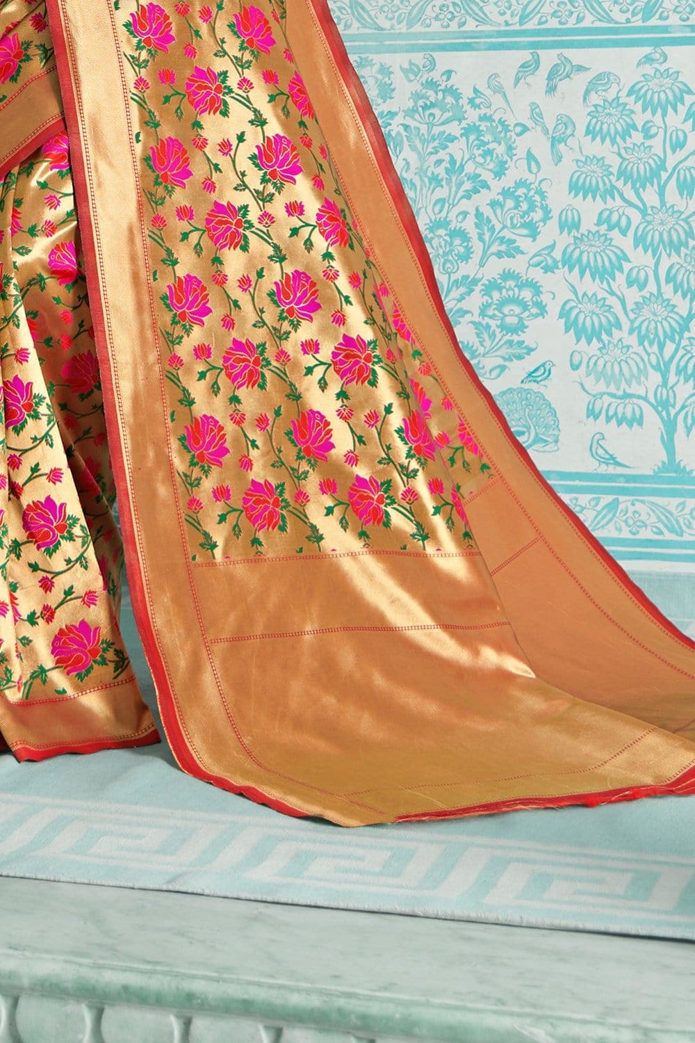 Paithani Saree Fawn Gold Red Multicolor Woven Paithani Saree saree online