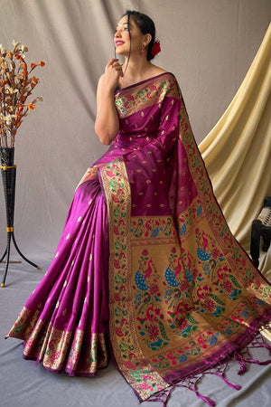 French Violet Paithani Saree