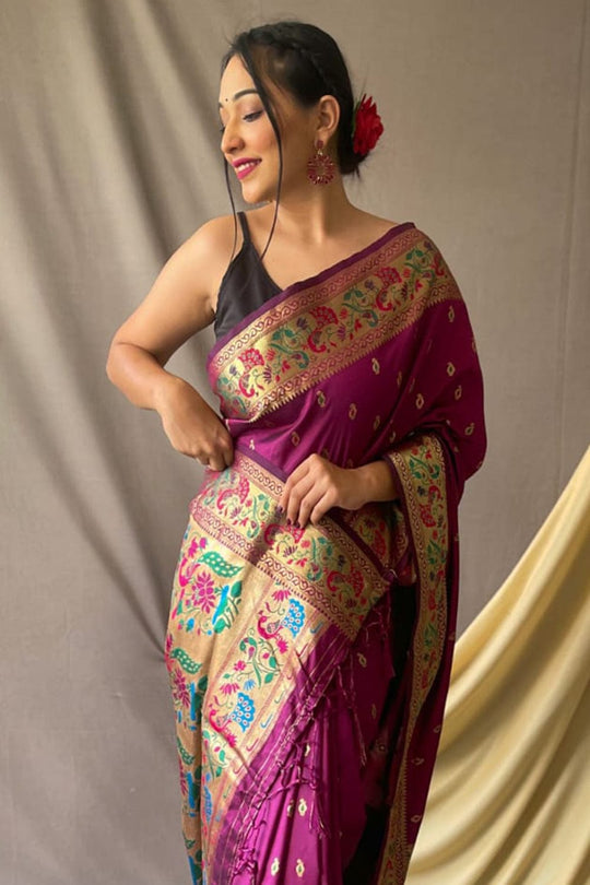 purple paithani saree