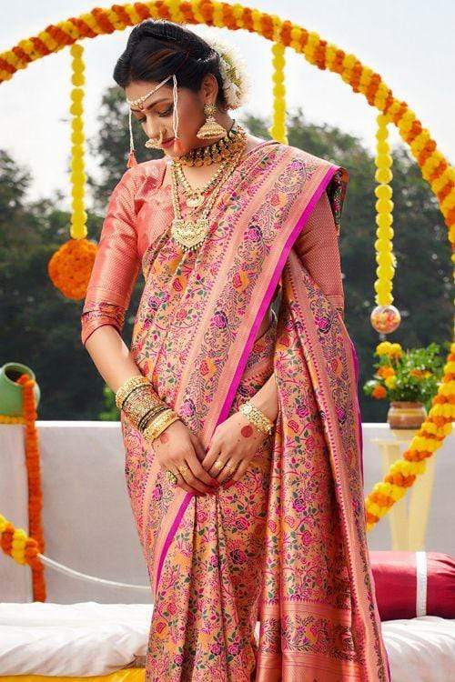 Bridal Red Pure Silk Woven Paithani Saree - PreeSmA
