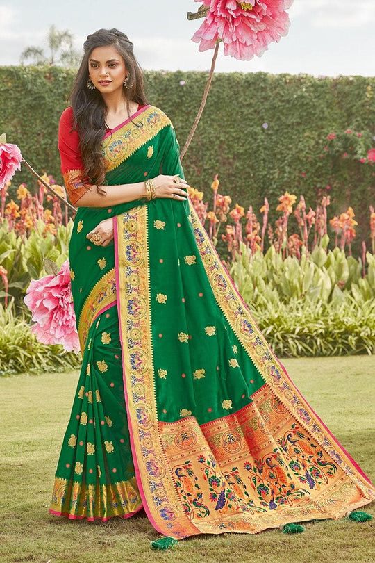 Fun Green Paithani Saree