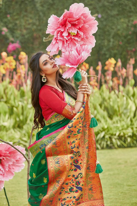 Fun Green Paithani Saree