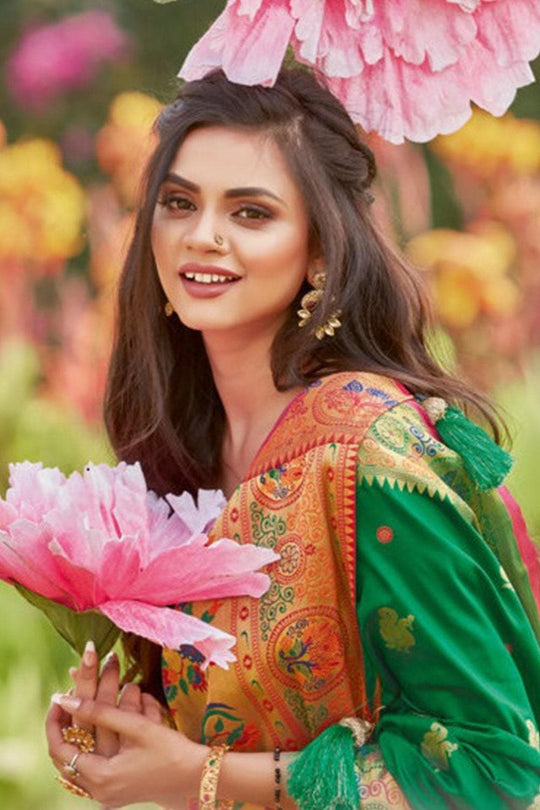 Fun Green Paithani Saree