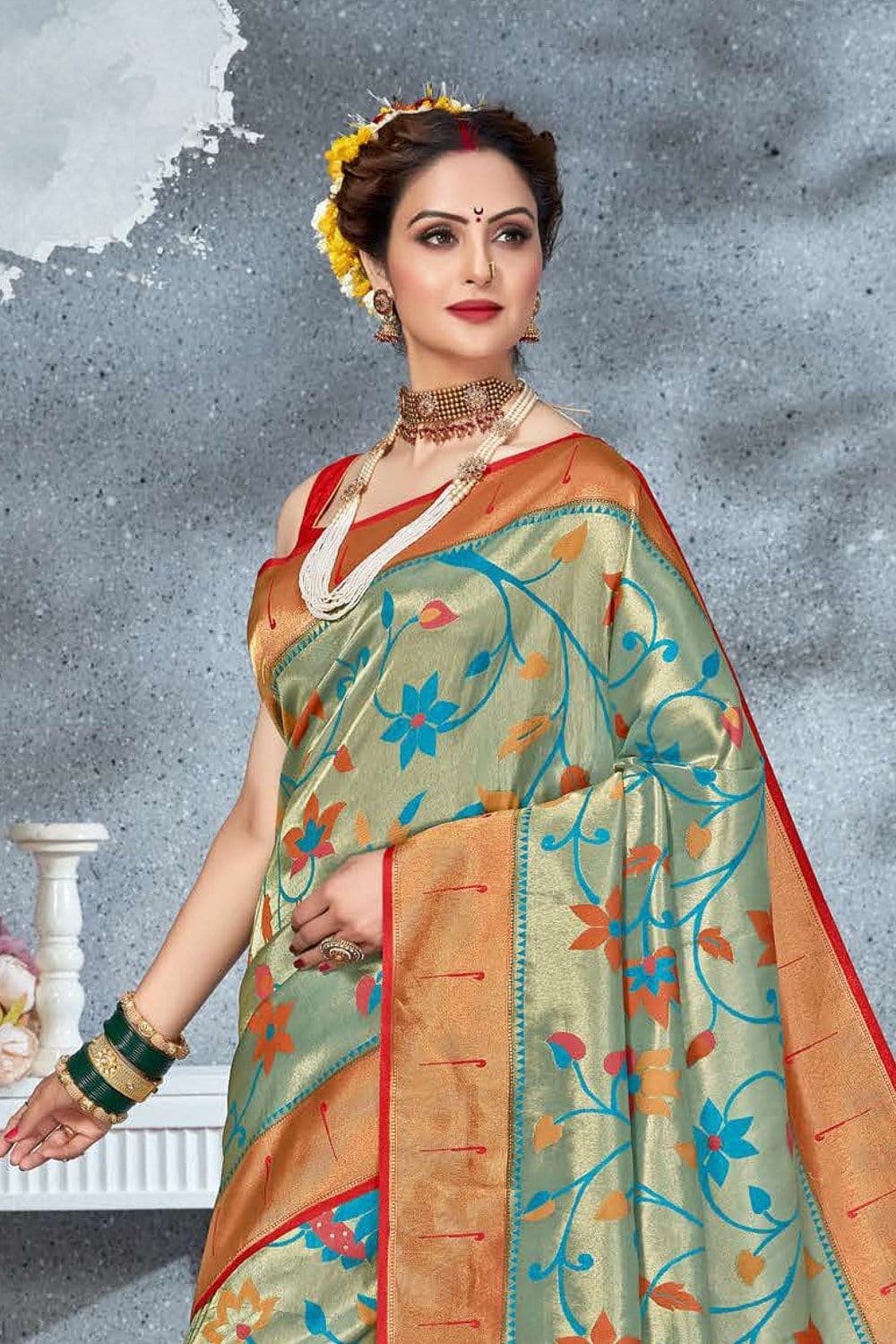 Paithani Saree Golden Blue Tissue Zari Woven Paithani Saree - From Paithani Brocade Fusion Collection saree online