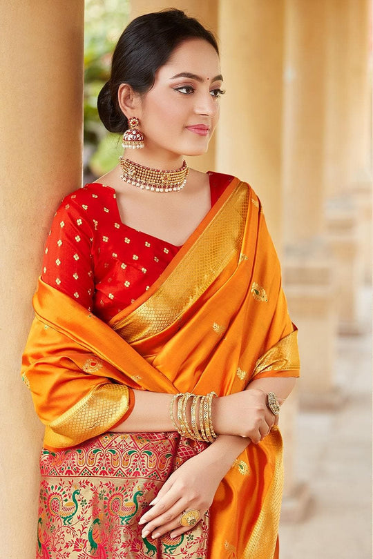 Paithani Saree Golden Orange Heavy Border Pallu Paithani Saree saree online
