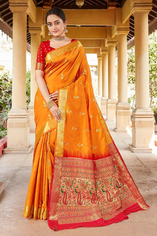 Paithani Saree Golden Orange Heavy Border Pallu Paithani Saree saree online