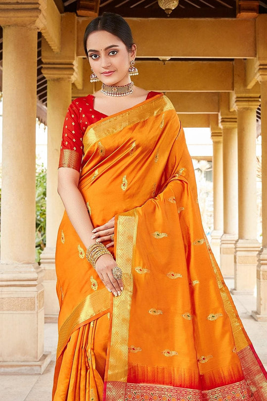 Paithani Saree Golden Orange Heavy Border Pallu Paithani Saree saree online
