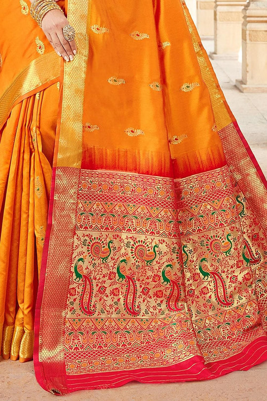Paithani Saree Golden Orange Heavy Border Pallu Paithani Saree saree online