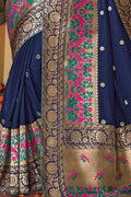 Paithani Saree Gorgeous Navy Blue Gold Zari Woven Paithani Saree With Designer Blouse - From Paithani Brocade Fusion Collection saree online