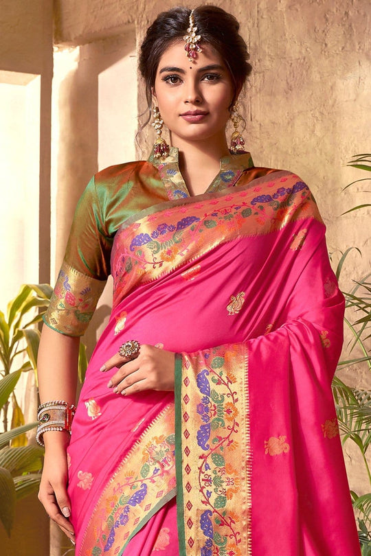 Buy Hot pink woven Paithani Saree online-karagiri – Karagiri