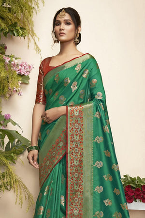 Paithani Saree Jade Green Flower Butta Paithani Saree saree online