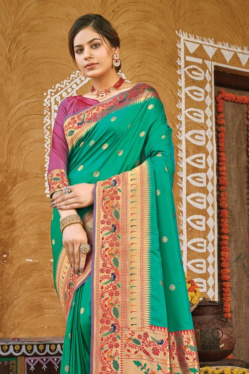 green paithani saree