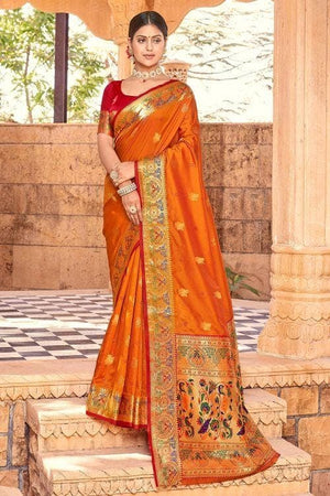 Jaffa Orange Paithani Saree