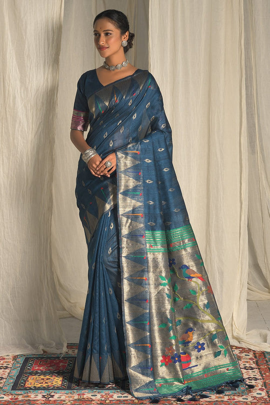 blue silk saree