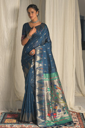 Lapis Blue Paithani Saree