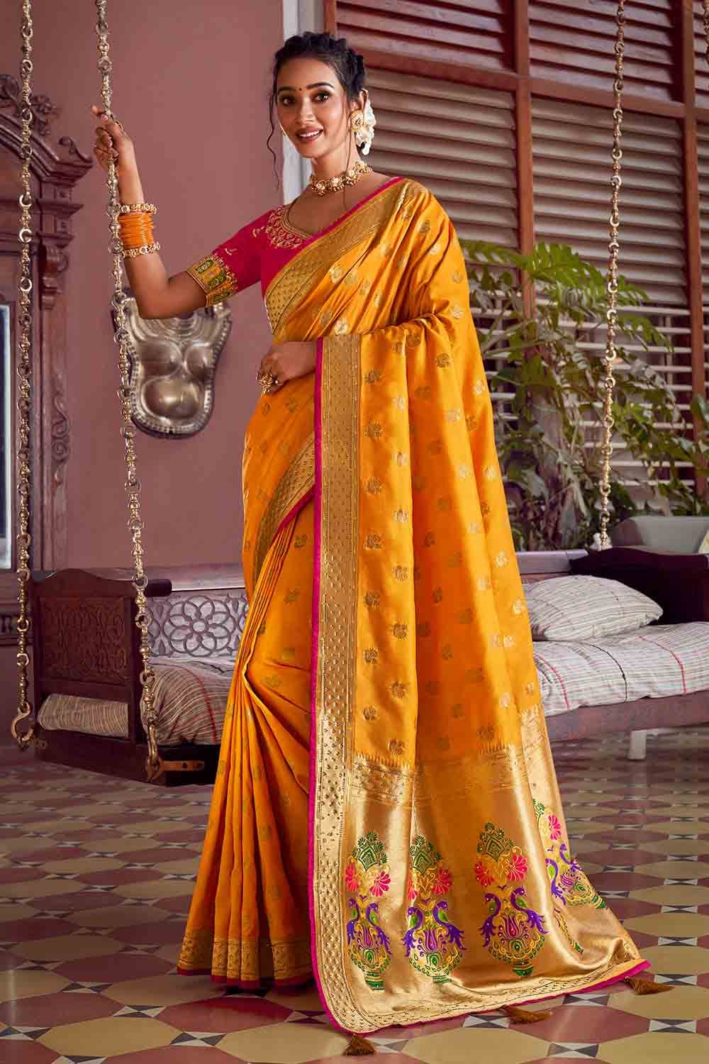 Buy Lily Yellow Paithani Saree online-Karagiri