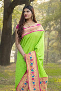 Paithani Saree Lime Green Broad Border Paithani Saree saree online