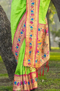 Paithani Saree Lime Green Broad Border Paithani Saree saree online