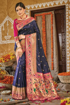 Marine Blue Paithani Saree