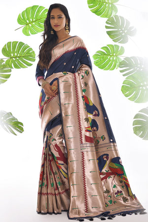 Midnight Blue Paithani Saree