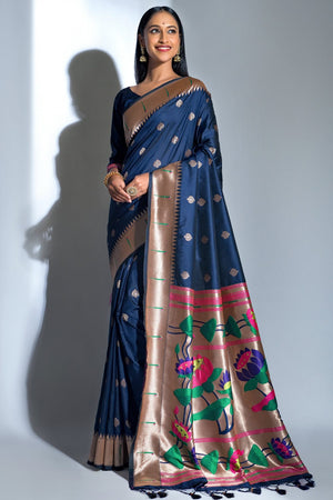 Midnight Blue Paithani Saree