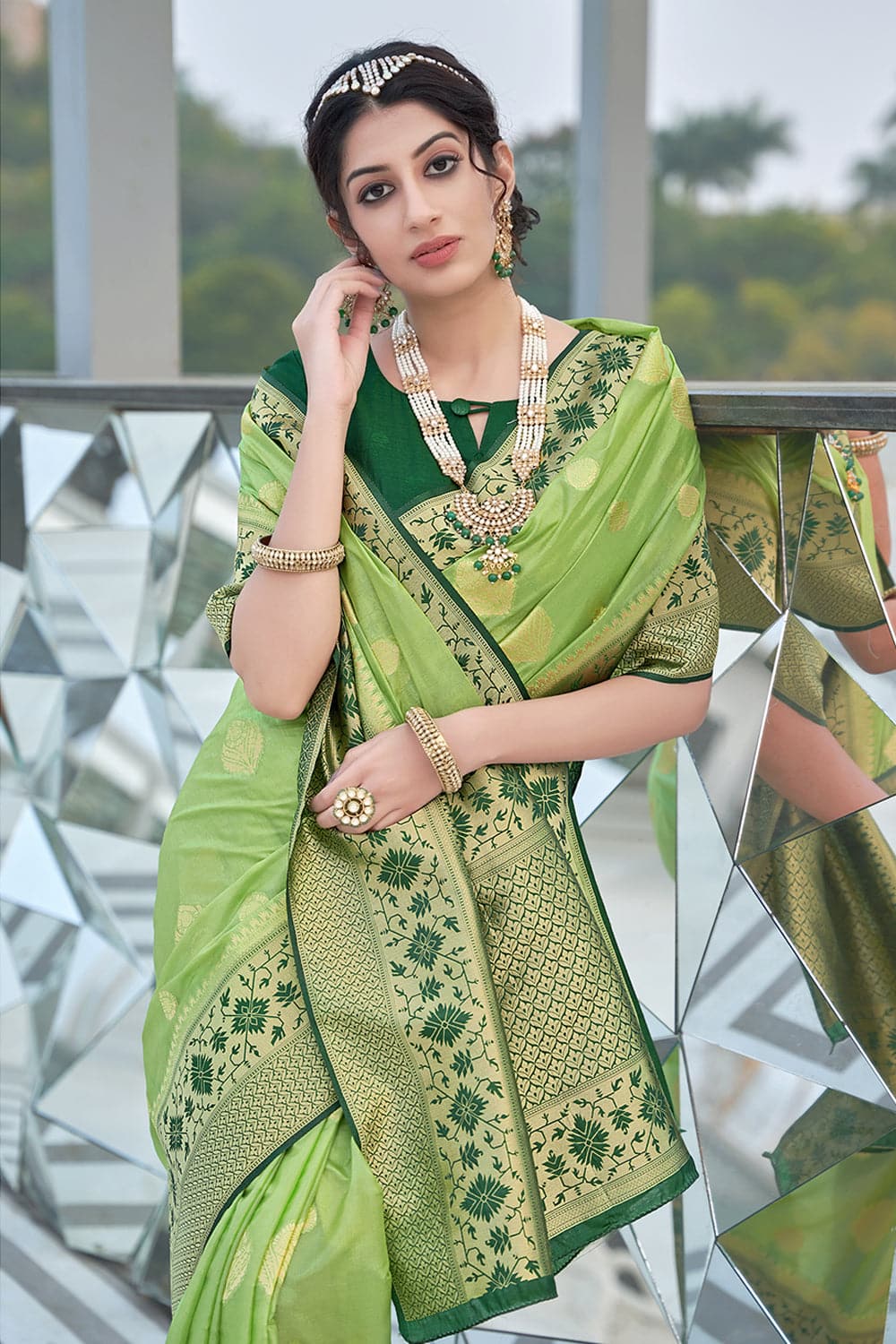 Parrot Green Pure Paithani Silk saree for Women - Dress me Royal
