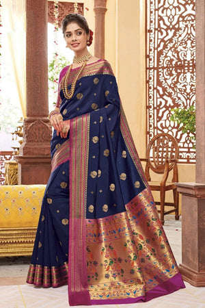 Navy Blue Woven Paithani Saree